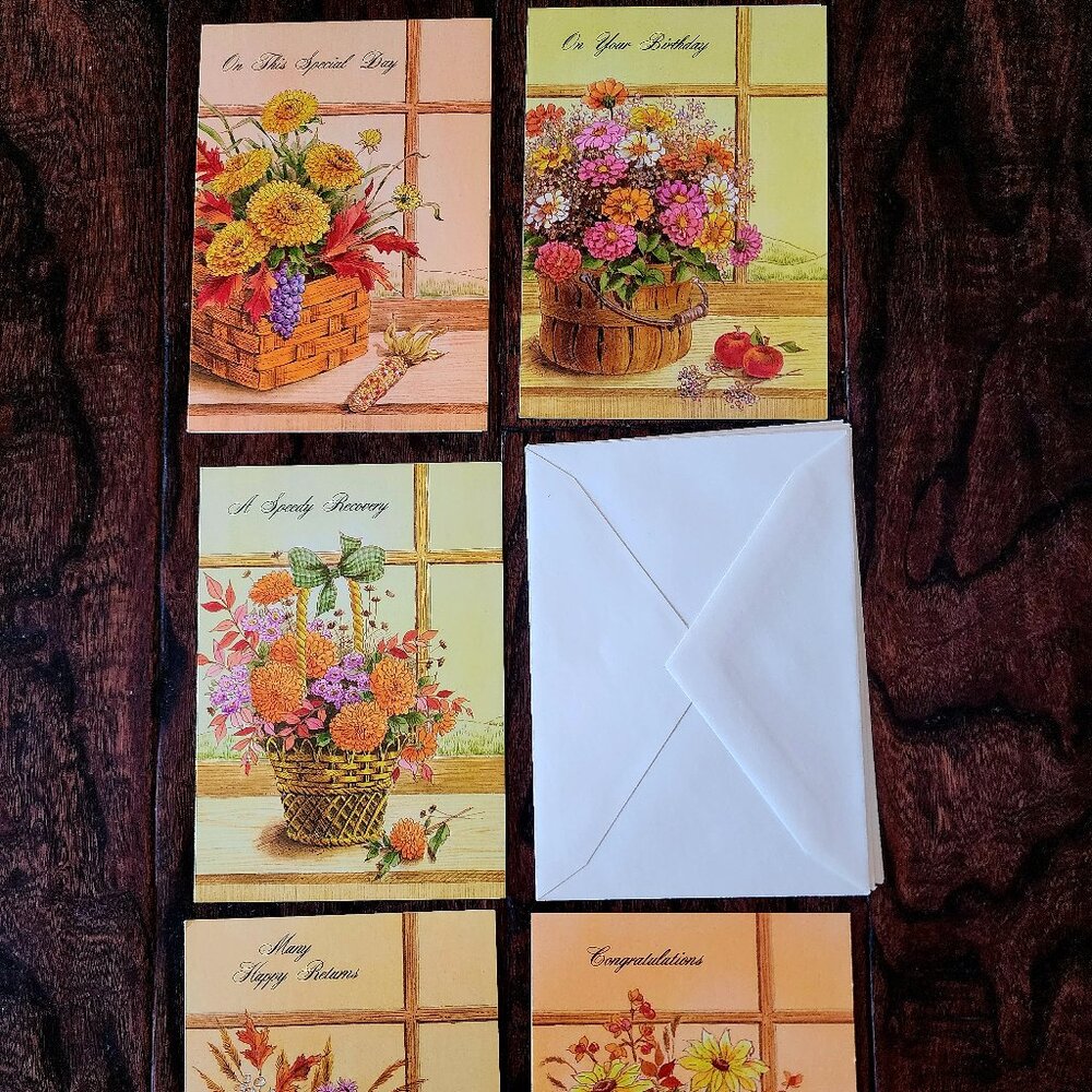 1970's Litho Fall Treasures Floral Arrangement Assorted Greeting Cards x 5